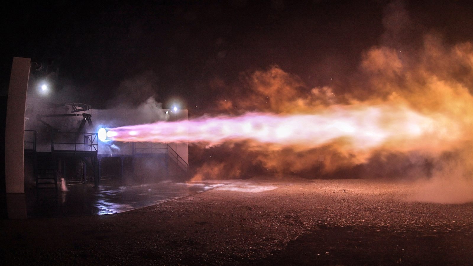Raptor engine static fire at night