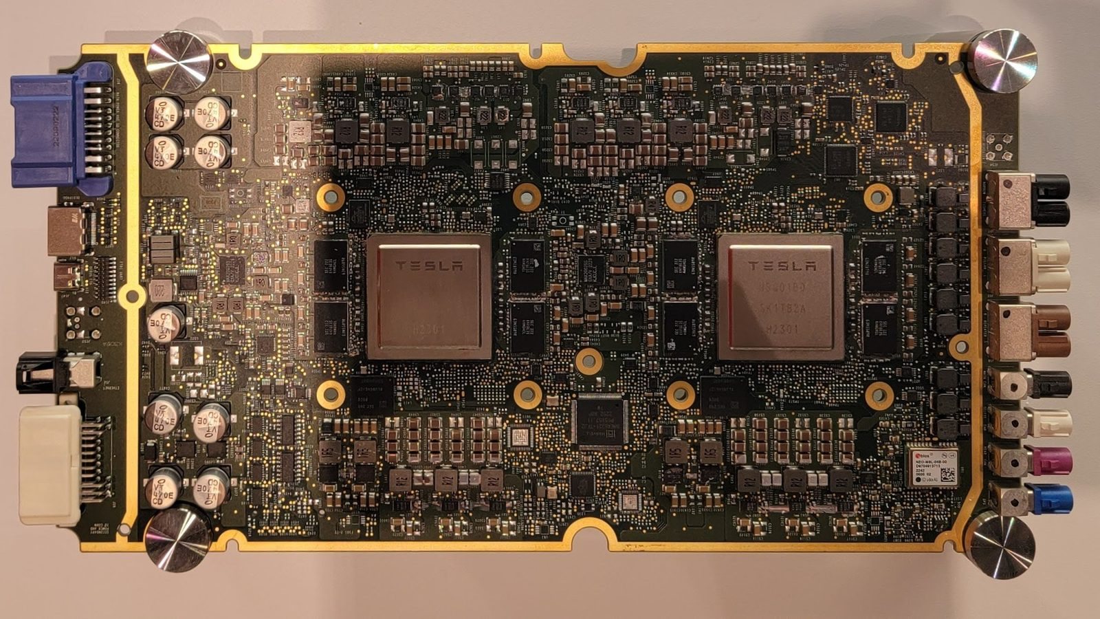 Tesla Autopilot Hardware 3 computer with dual TESLA chips and camera connectors